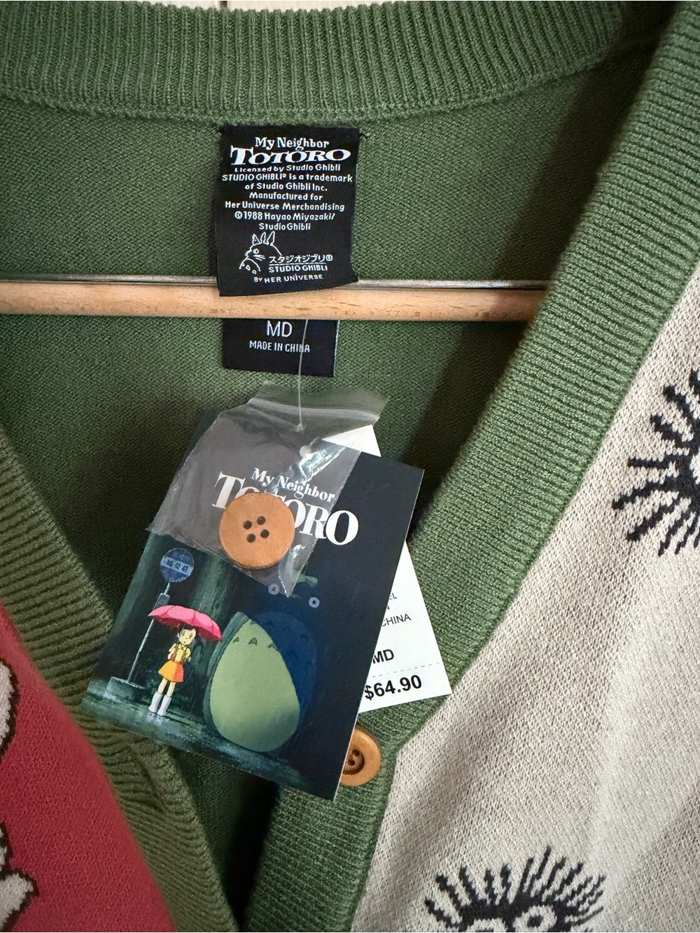 Boxlunch Studio Ghibli Totoro Patchwork Cardigan - Green & Pink - Picture 2 of 3